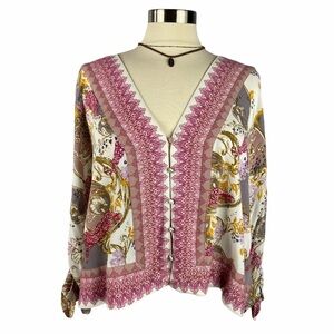 FREE PEOPLE Cropped Boho Print V-Neck Blouse M